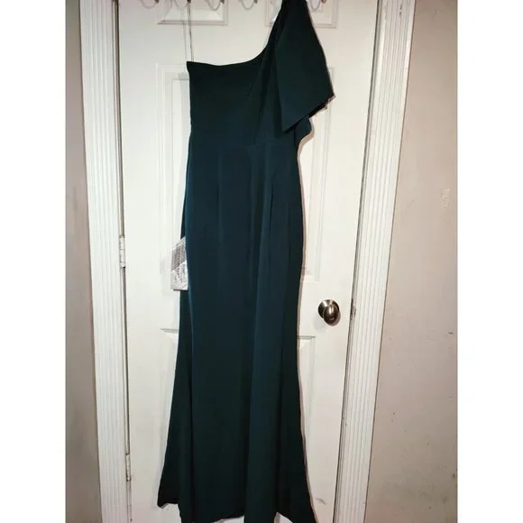 Dress The Population Georgiana Peacock Blue One-shoulder Thigh-High Slit M - Picture 7 of 11